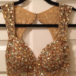 Long Gold beaded prom dress/gown